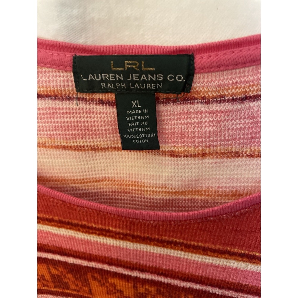 LRL Lauren Jeans Co Womens Shirt Orange Pink Red Stripes3/4 SleevesXLWork Casual - Picture 2 of 6